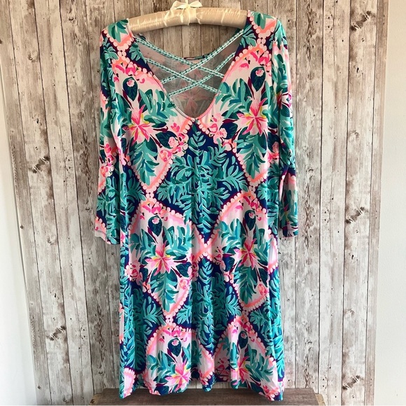 Lilly Pulitzer Ophelia Dress Medium Aqua Seaside Coconut - Picture 2 of 3